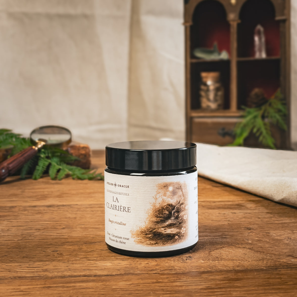 Bougie La Clairière 100 g, vue de dos – Atelier Oracle