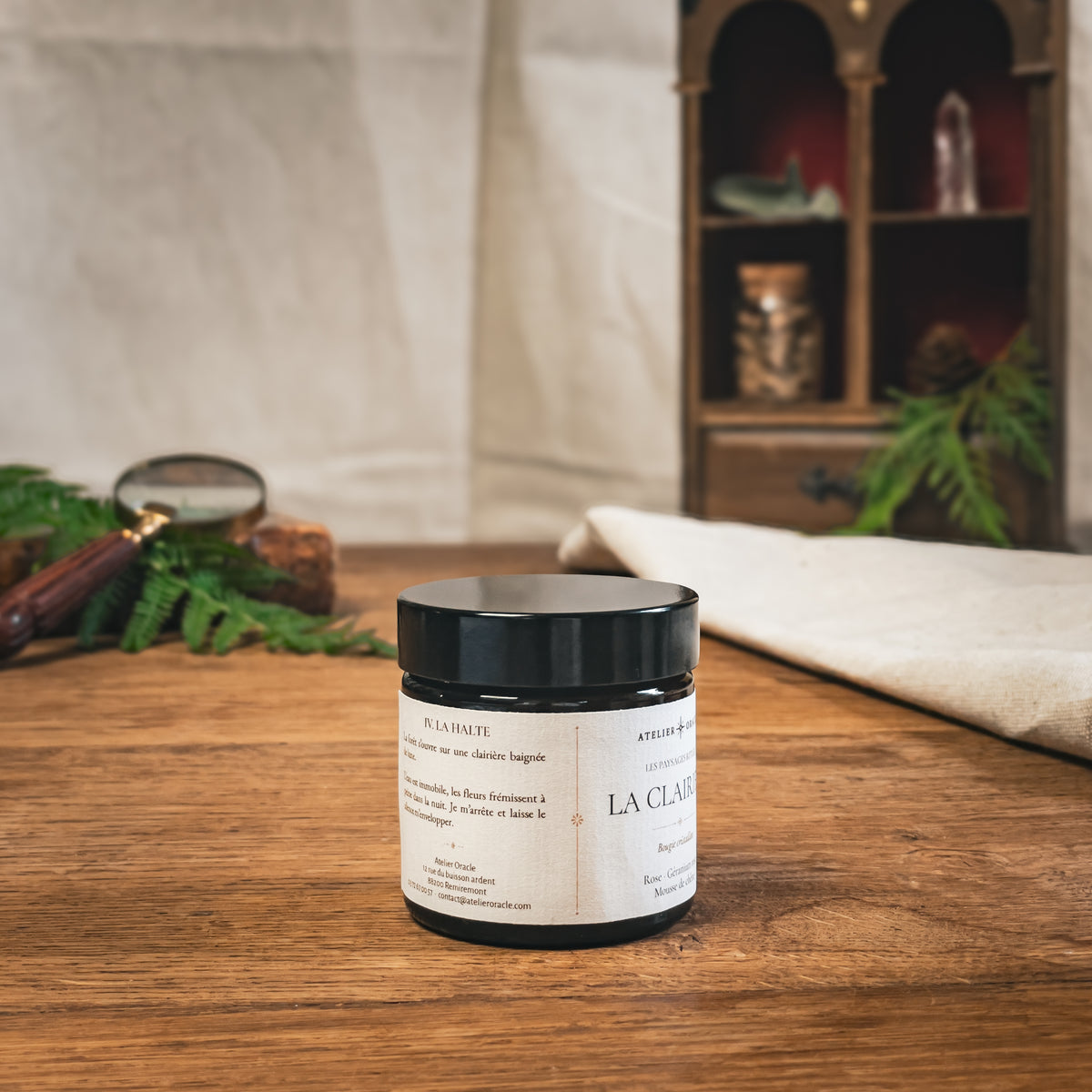 Bougie La Clairière 50 g, vue de dos – Atelier Oracle