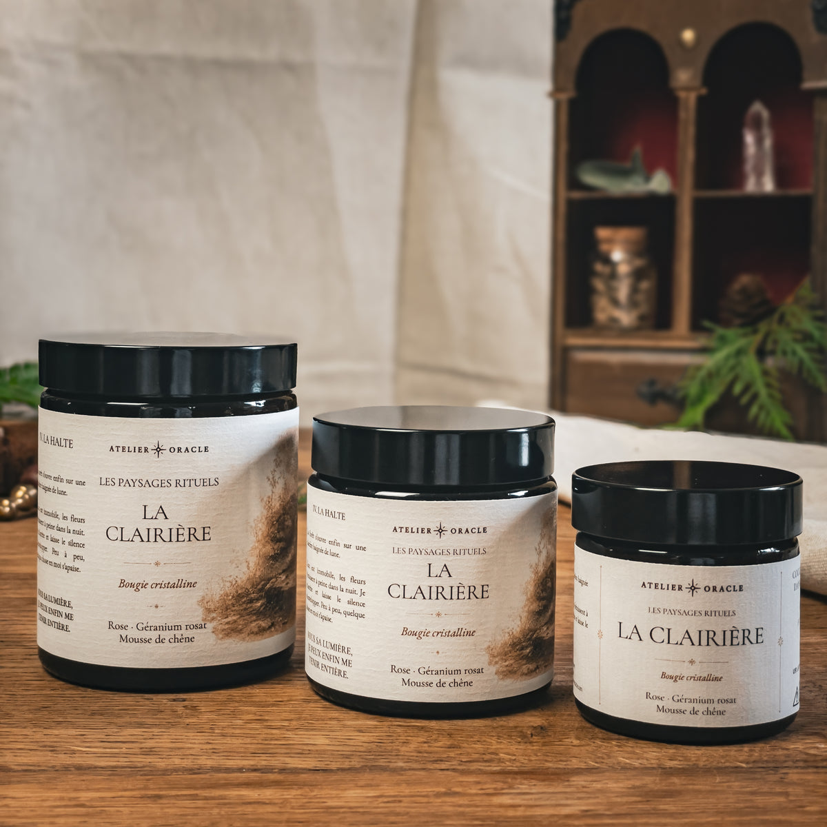 Les trois formats de bougie La Clairière – Atelier Oracle