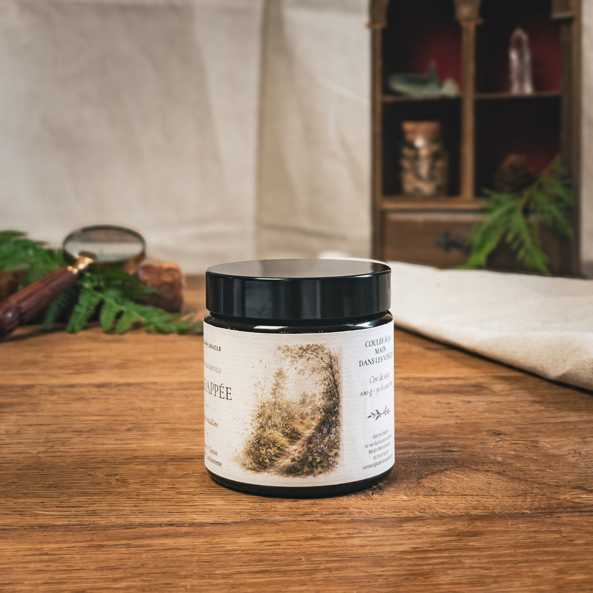 Bougie L'Échappée 100 g, vue de côté – Atelier Oracle