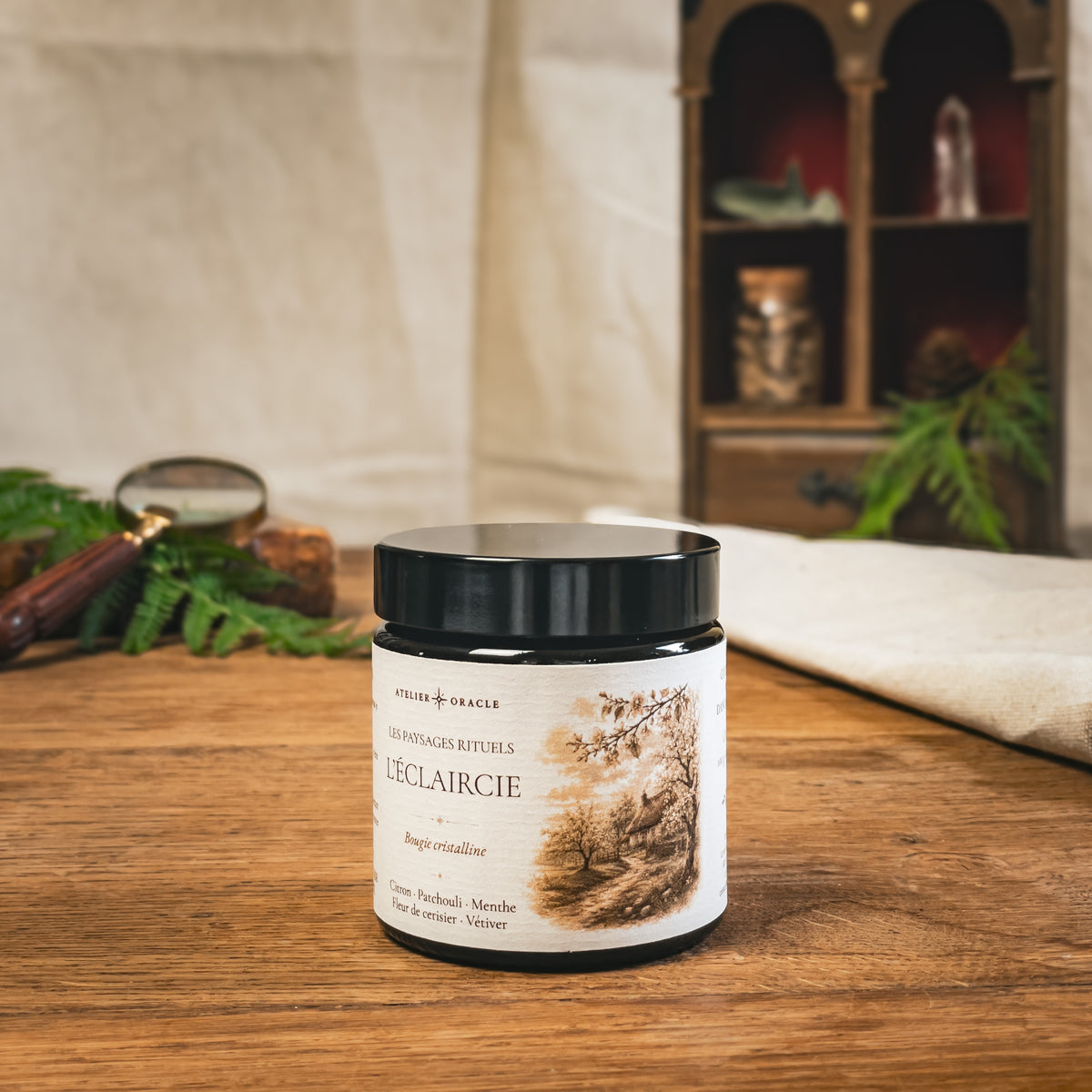 Bougie L'Éclaircie 100 g, vue de dos – Atelier Oracle