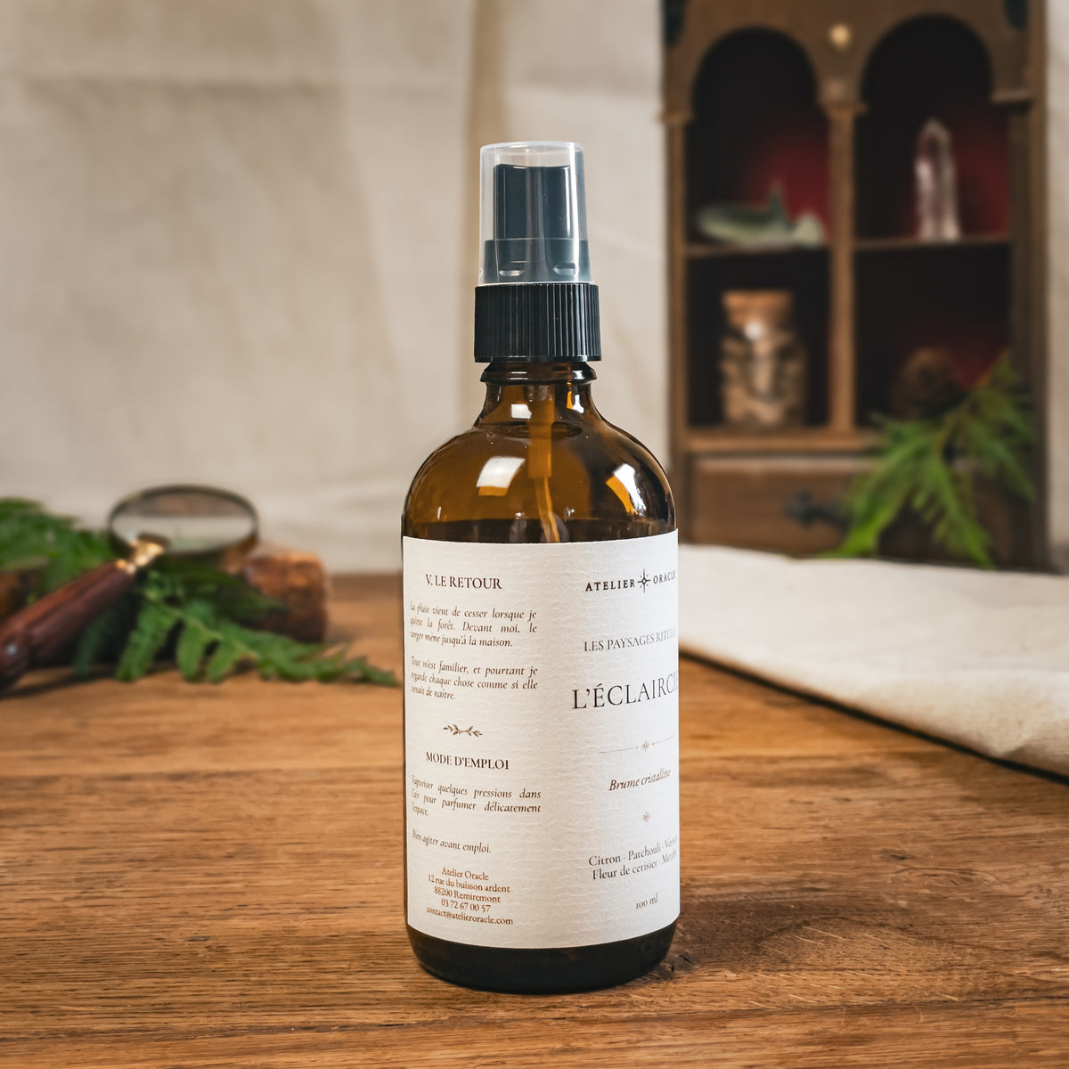 Brume L’Éclaircie - Citron, patchouli, vétiver, fleur de cerisier & menthe verte · Aventurine verte