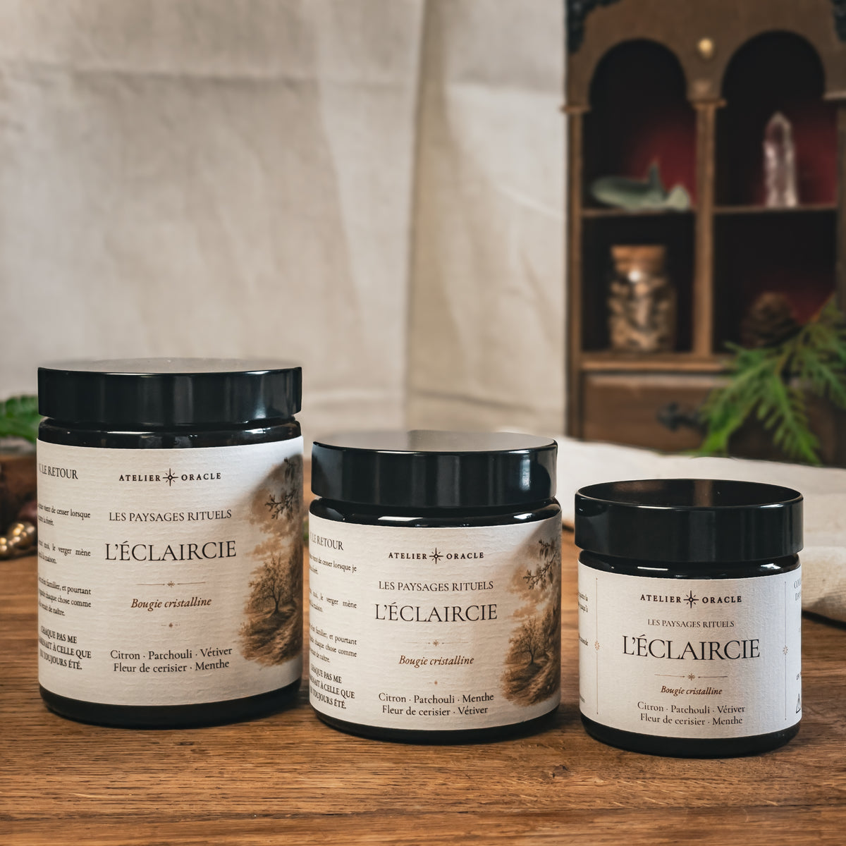 Les trois formats de bougie L'Éclaircie – Atelier Oracle