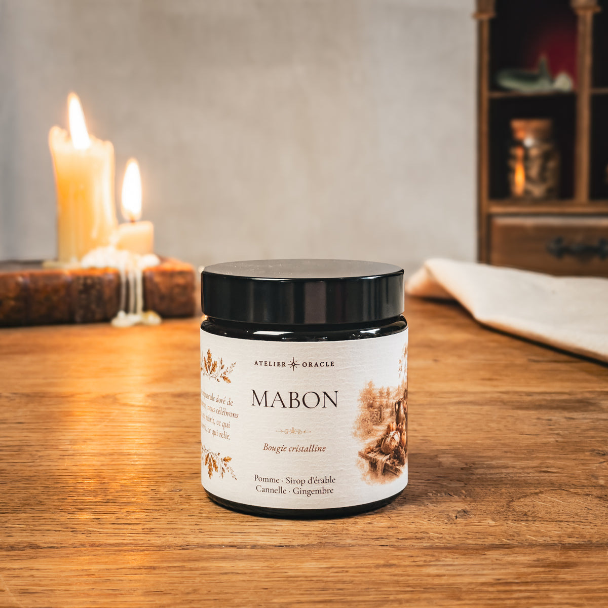 Bougie Mabon 100 g, aventurine verte – Atelier Oracle