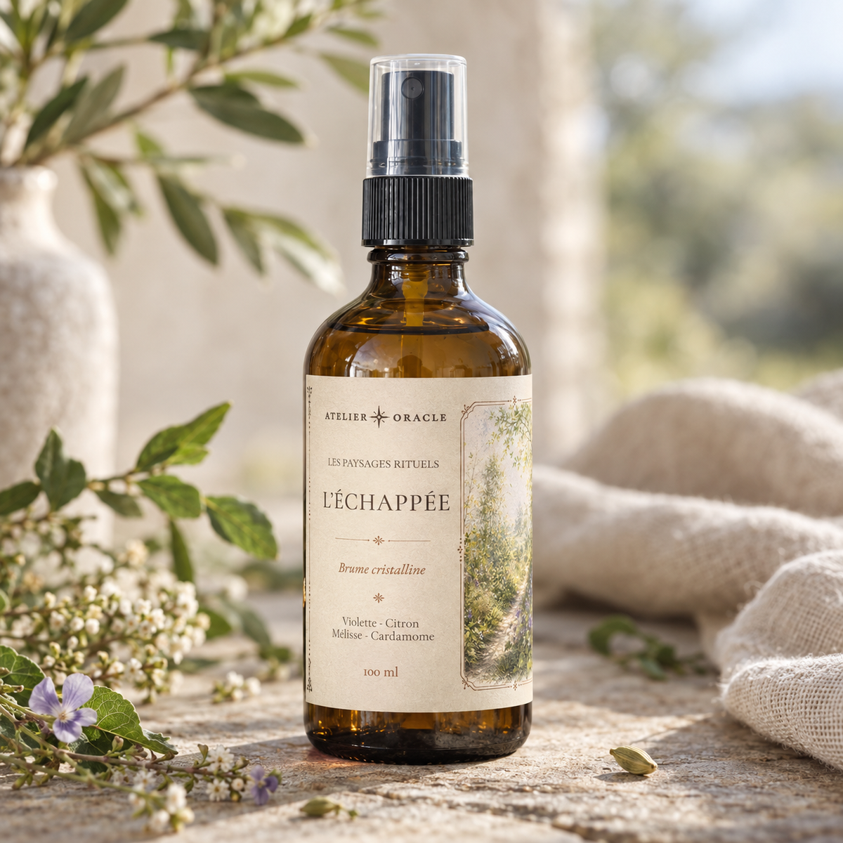 Brume L’Échappée - Violette des bois, mélisse, citron & cardamome · Agate mousse