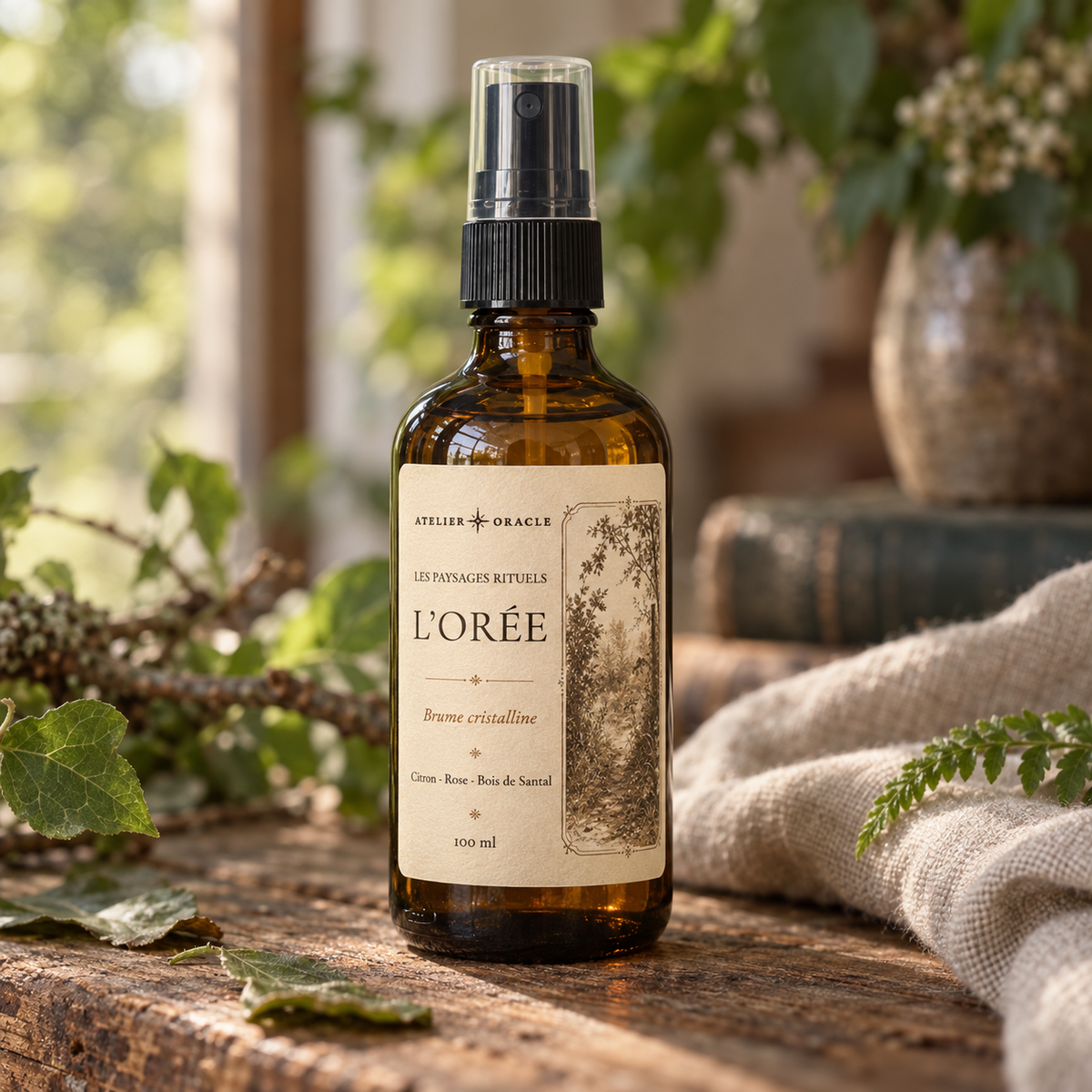 Brume L’Orée - Citron, bois de santal & rose · Obsidienne noire