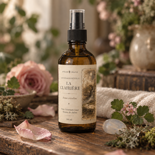 Brume La Clairière - Rose, géranium rosat & mousse de chêne · Pierre de lune