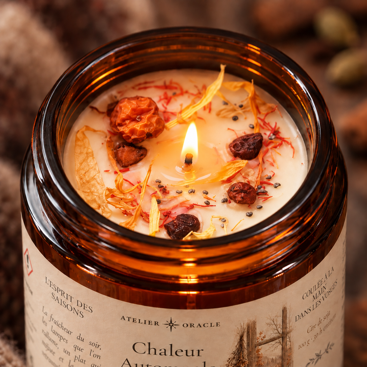 Bougie Chaleur automnale - Vanille, cannelle, cardamome & gingembre · Ambre