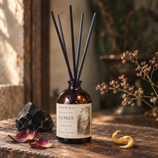 Diffuseur L’Orée - Citron, bois de santal & rose · Obsidienne noire
